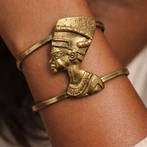Nefertiti Queen Brass Cuff Bracelet. Afrocentric African Goddess Statement Jewel